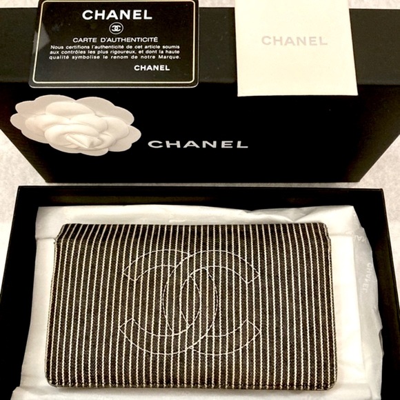 Chanel Denim Striped Leather Wallet - Picture 1 of 15